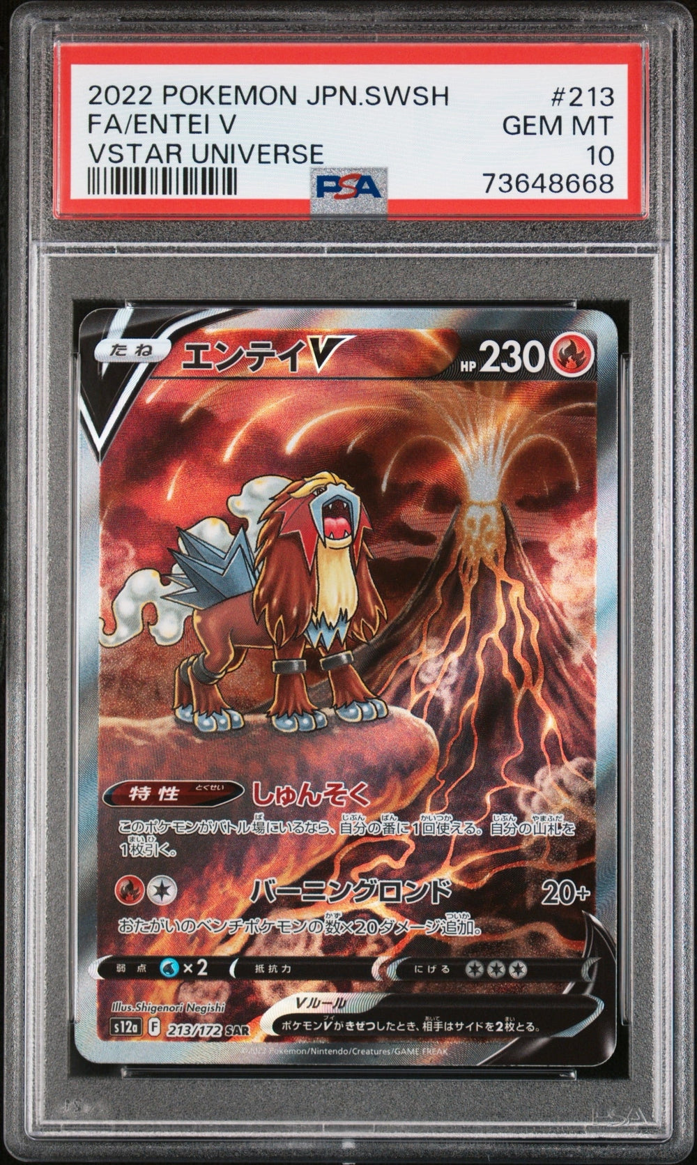 2022 POKEMON JAPANESE SWORD & SHIELD VSTAR UNIVERSE #213 FA/ENTEI V VSTAR UNIVERSE PSA 10