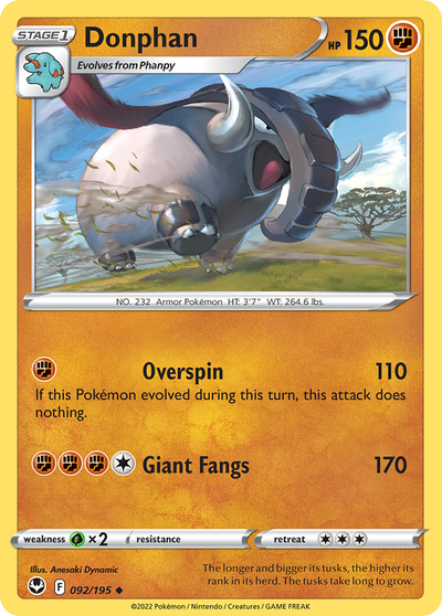 Donphan 92 195 Silver Tempest Reverse Holofoil